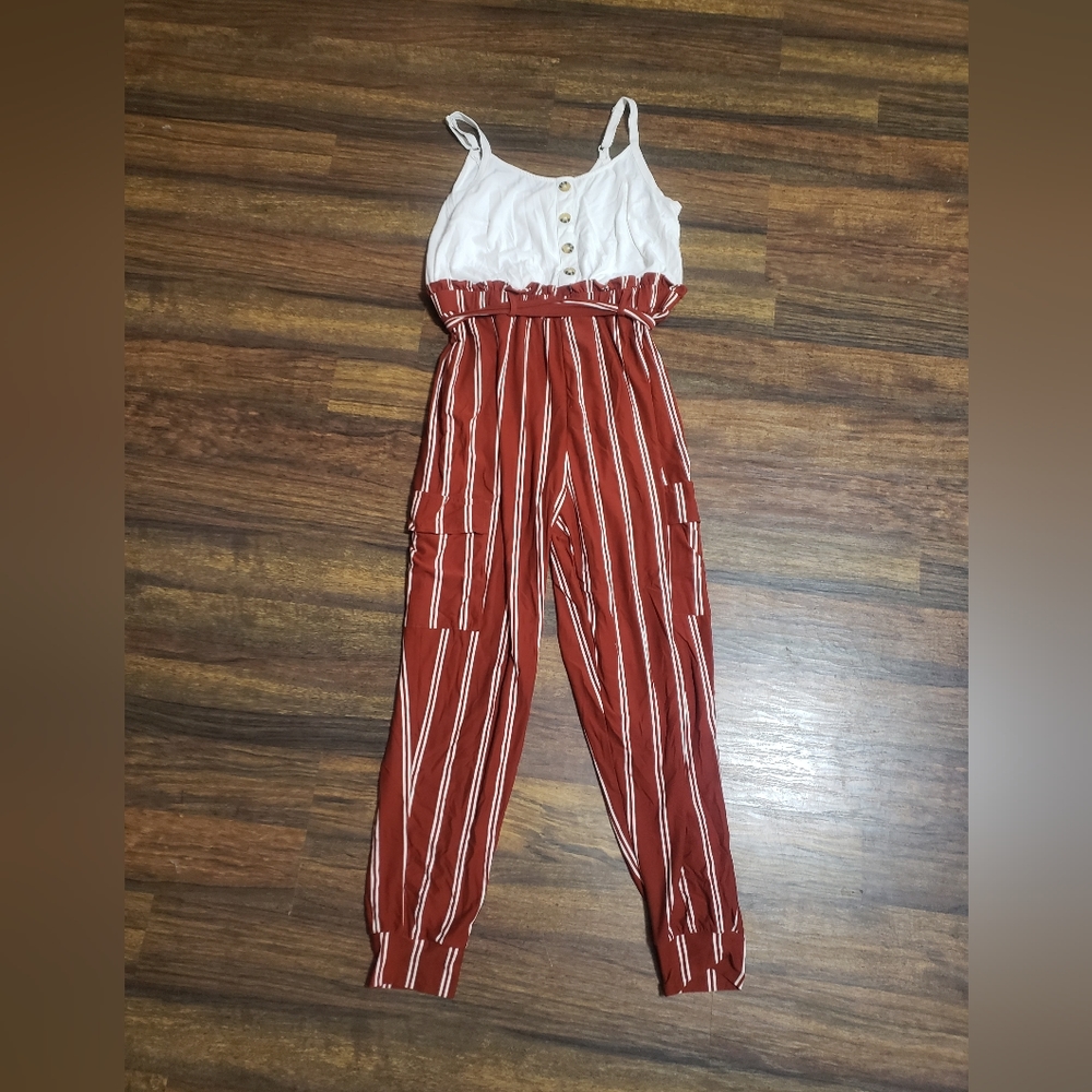 No Boundaries Burnt Orange and Cream Romper